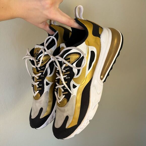 Nike Air Max 270 React Metallic Gold Sneakers Size 7.5 - Picture 14 of 14
